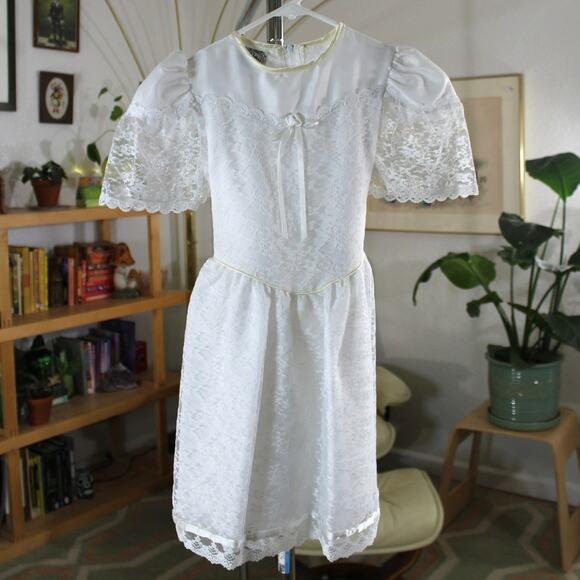 Vintage Le Mij Girls White Lace Dress | Size 7 | First Communion/Flower Girl - Picture 1 of 6